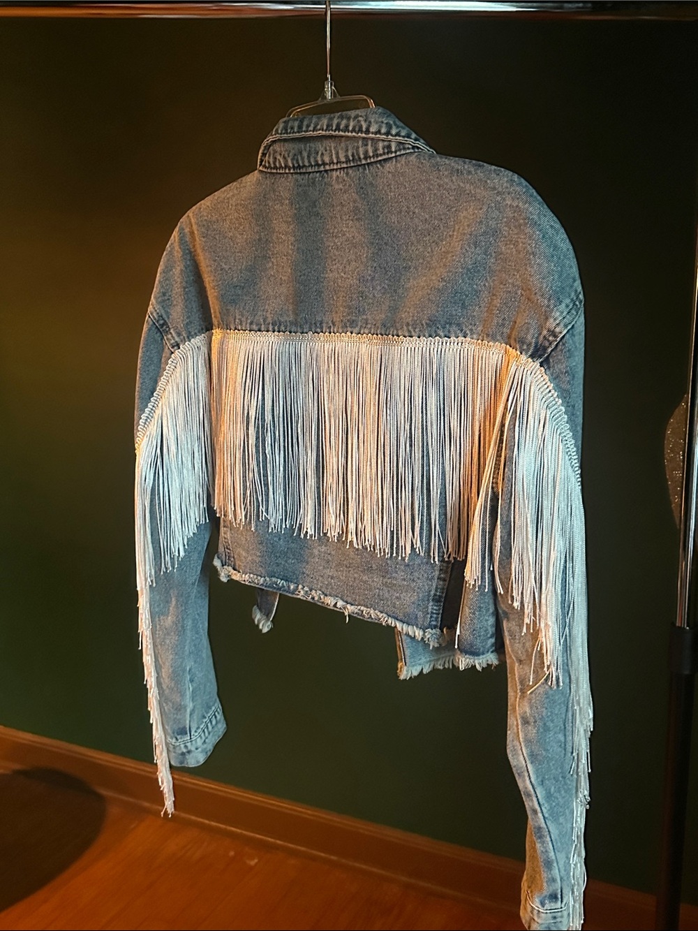 Crop Jean Jacket with Fringe